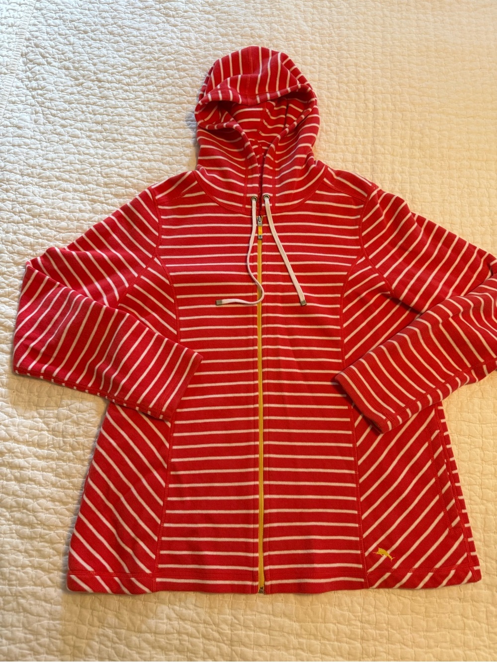 Tommy Bahama Coral and White Striped Zip Hoodie Jacket
